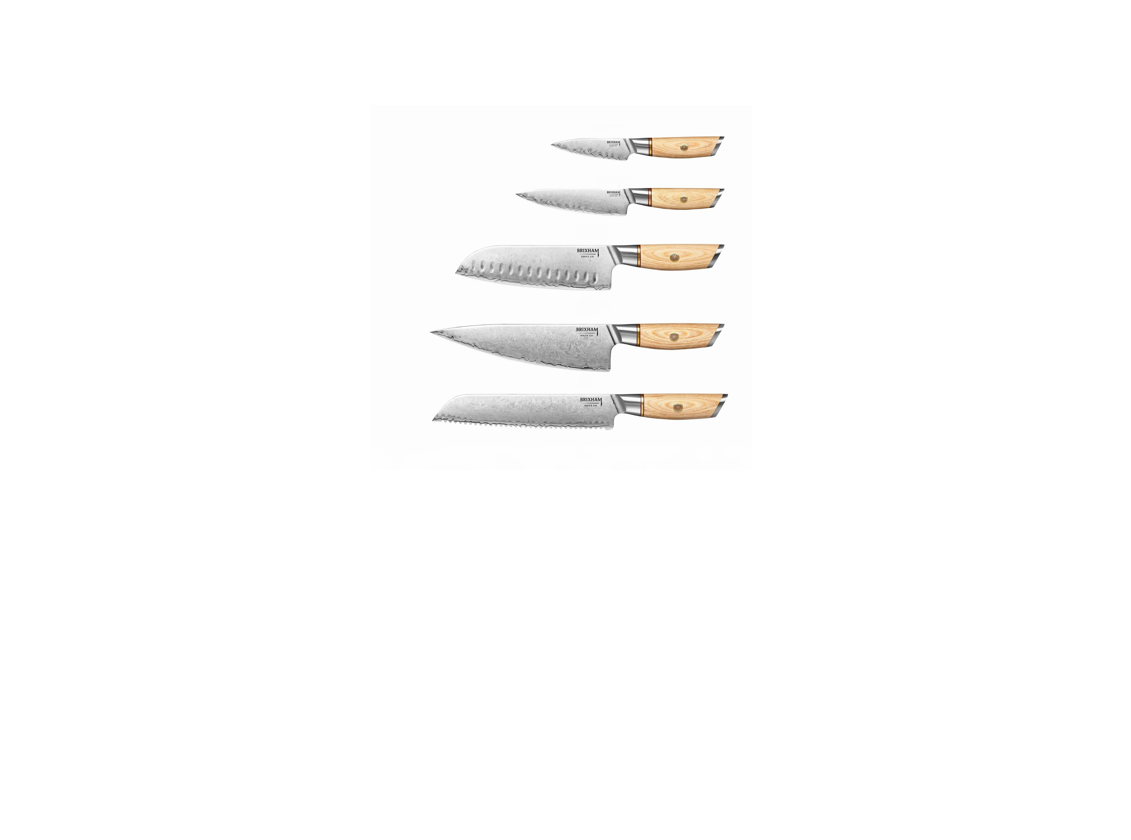 5 Piece Rounded Corner Composite Stainless Steel Pakka Wood Handle
