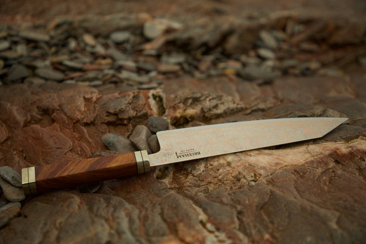 53 Layers Copper Damascus Steel 8" Bunka Knife with Wooden Box