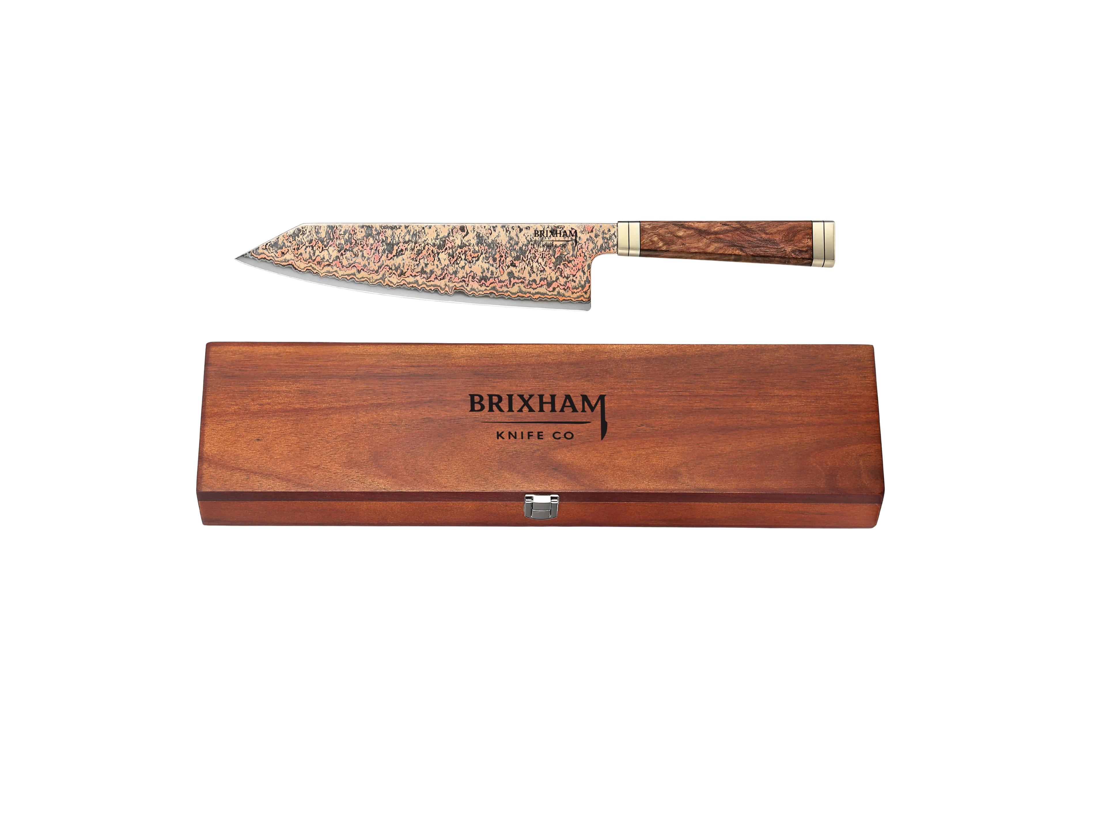 53 Layers Copper Damascus Steel 8" Bunka Knife with Wooden Box